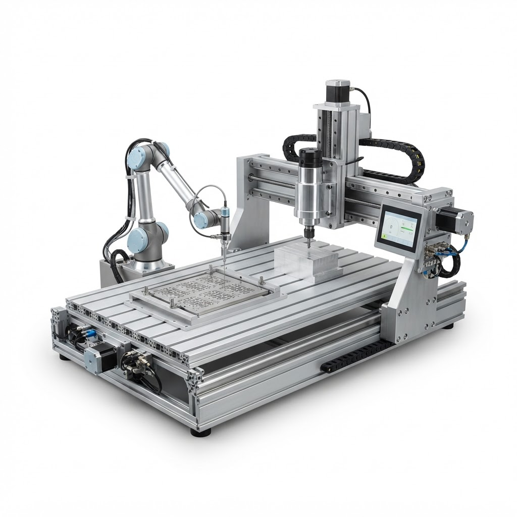 DK NOVA TraceMill VMC hybrid manufacturing machine with tracing arm and CNC spindle